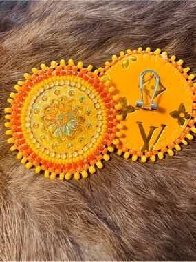 Designer-Inspired Yellow Orange Beaded Fingernail Post Earrings